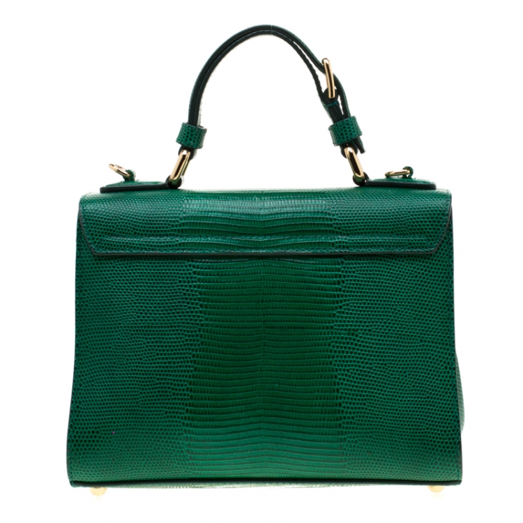 Pre Owned Dolce and Gabbana Green Lizard Embossed Leather Small Miss Monica Top Handle Bag