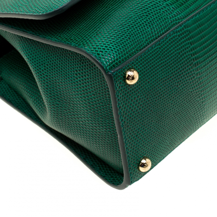Pre Owned Dolce and Gabbana Green Lizard Embossed Leather Small Miss Monica Top Handle Bag