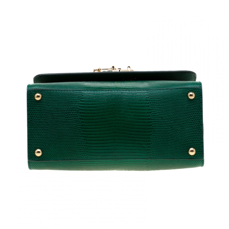 Pre Owned Dolce and Gabbana Green Lizard Embossed Leather Small Miss Monica Top Handle Bag