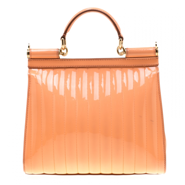 Pre Owned Dolce and Gabbana Peach Patent Leather Medium Miss Sicily Satchel