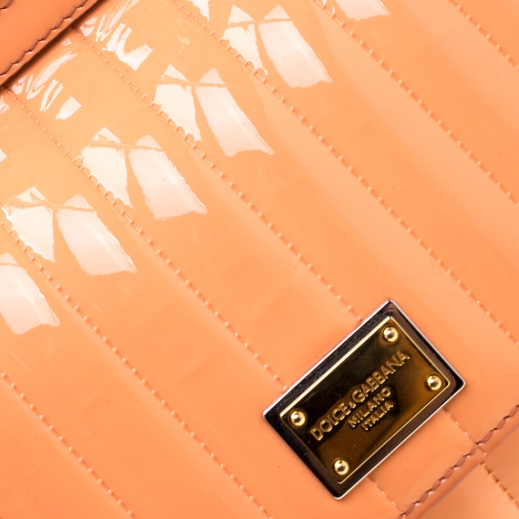 Pre Owned Dolce and Gabbana Peach Patent Leather Medium Miss Sicily Satchel