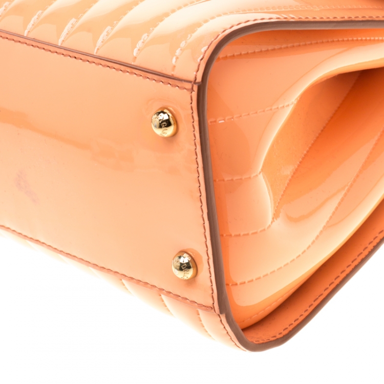 Pre Owned Dolce and Gabbana Peach Patent Leather Medium Miss Sicily Satchel