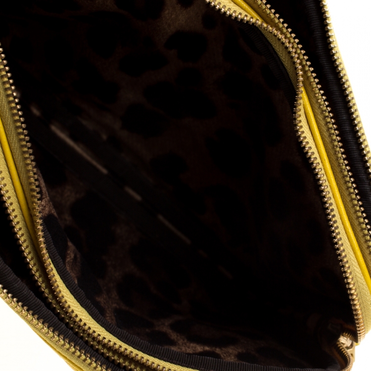 Pre Owned Dolce and Gabbana Yellow Quilted Leather Crossbody Bag