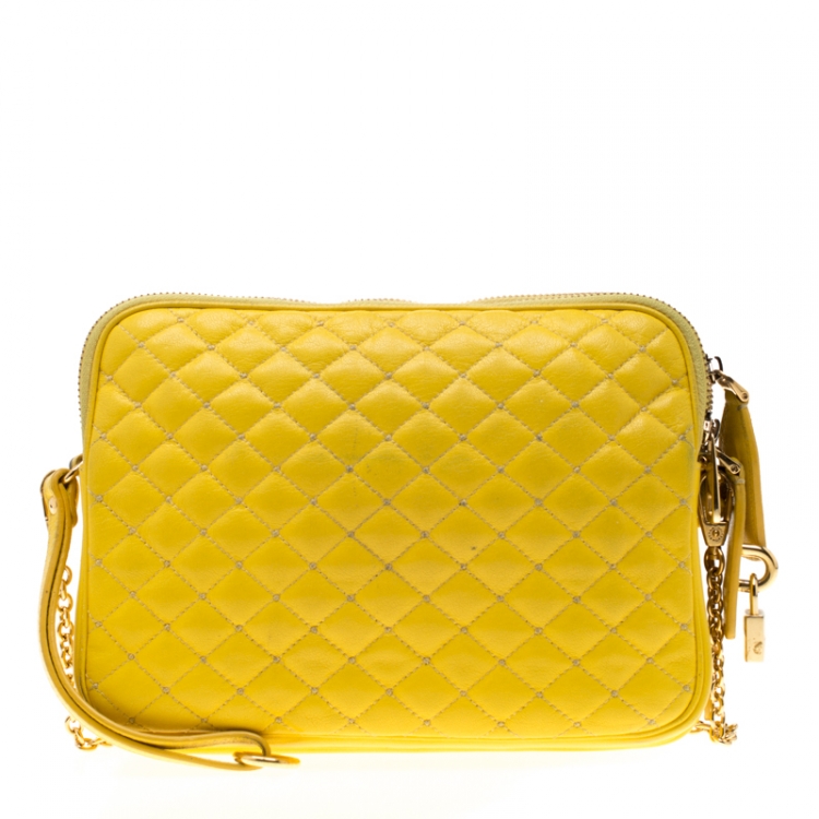 Pre Owned Dolce and Gabbana Yellow Quilted Leather Crossbody Bag