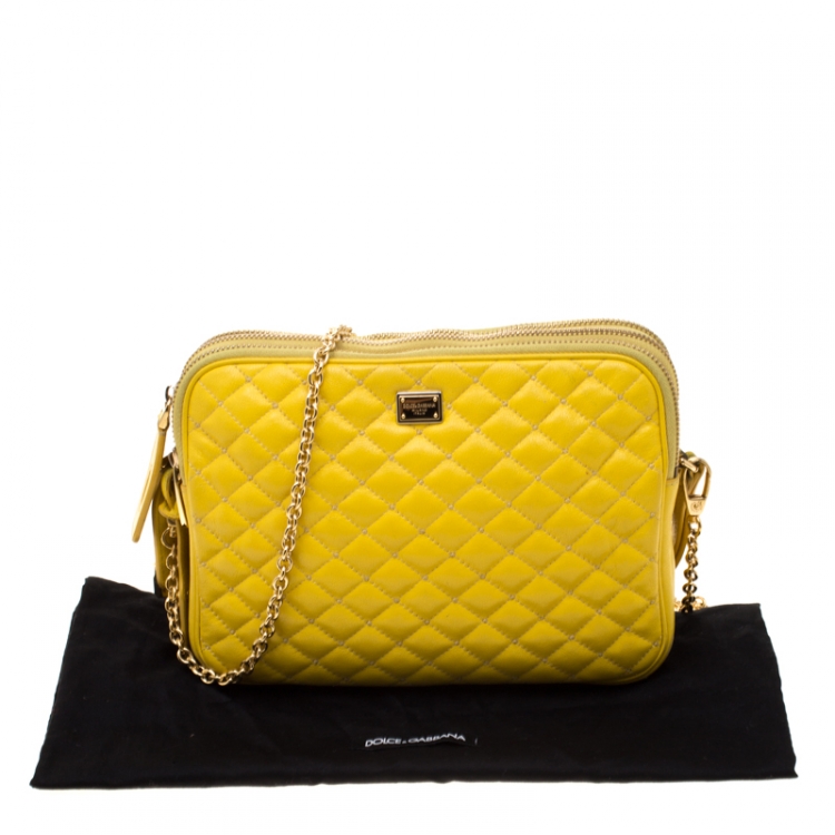 Pre Owned Dolce and Gabbana Yellow Quilted Leather Crossbody Bag