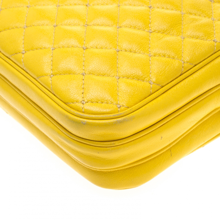Pre Owned Dolce and Gabbana Yellow Quilted Leather Crossbody Bag