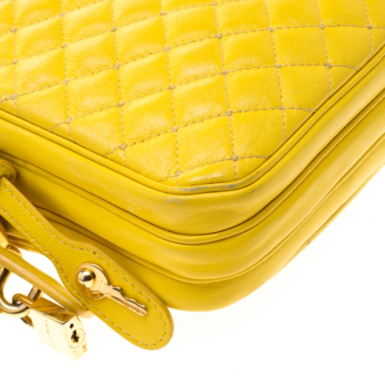 Pre Owned Dolce and Gabbana Yellow Quilted Leather Crossbody Bag