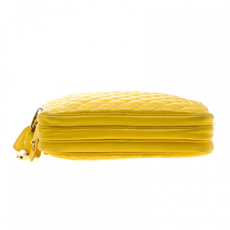 Pre Owned Dolce and Gabbana Yellow Quilted Leather Crossbody Bag