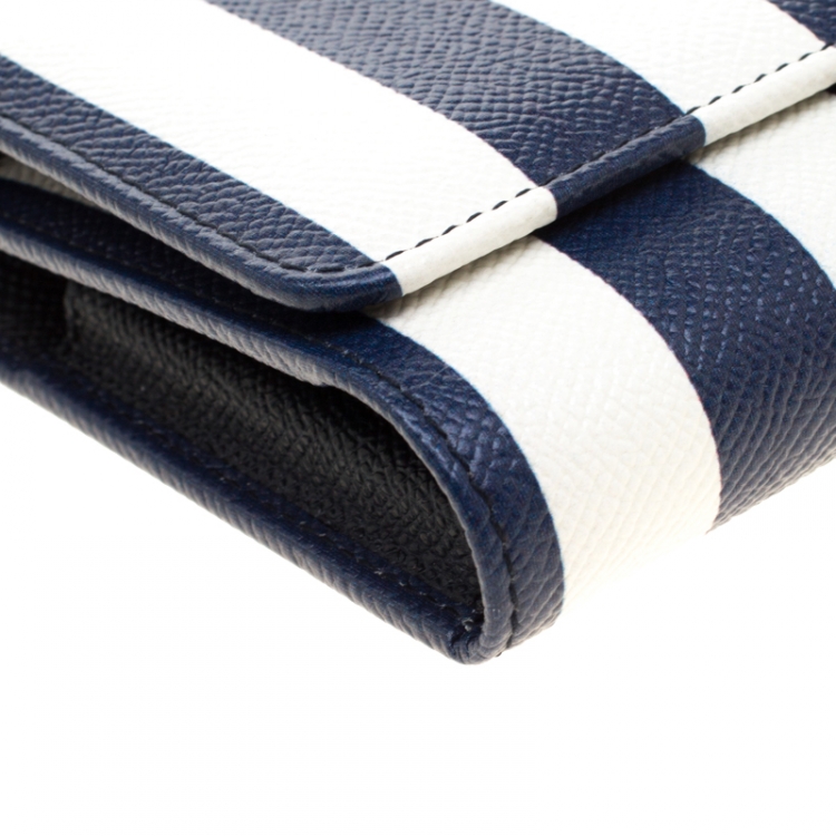 Pre Owned Dolce and Gabbana Blue/White Strip Leather Miss Sicily Von Wallet on Chain