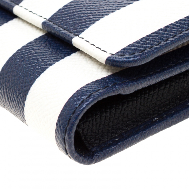 Pre Owned Dolce and Gabbana Blue/White Strip Leather Miss Sicily Von Wallet on Chain
