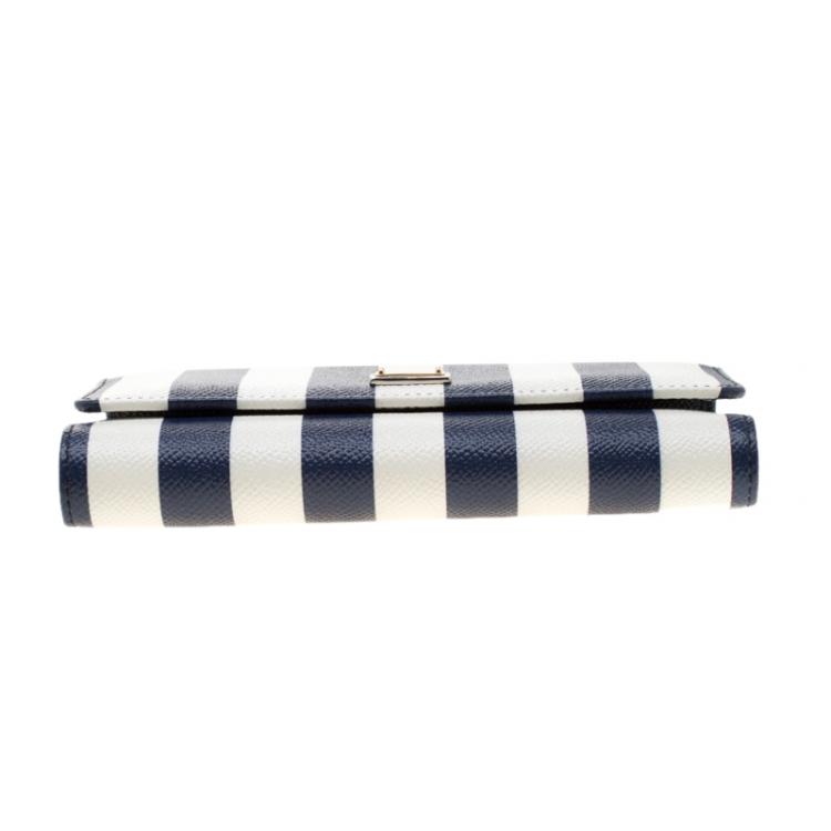 Pre Owned Dolce and Gabbana Blue/White Strip Leather Miss Sicily Von Wallet on Chain