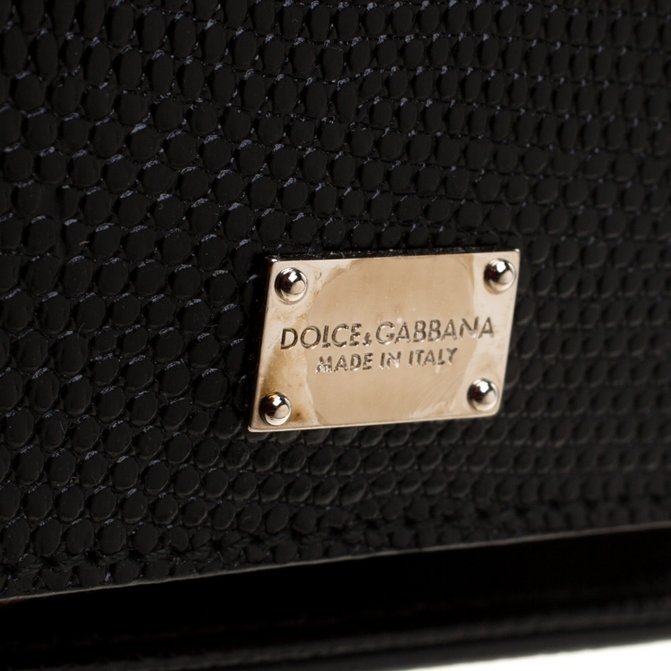 Pre Owned Dolce and Gabbana Black Iguana Embossed Leather Monica Satchel 