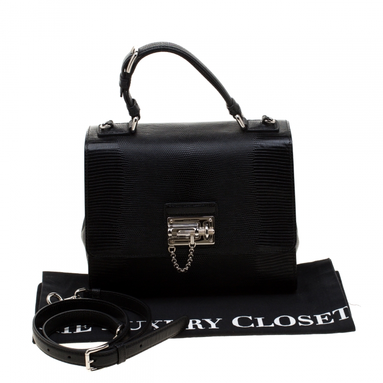 Pre Owned Dolce and Gabbana Black Iguana Embossed Leather Monica Satchel 