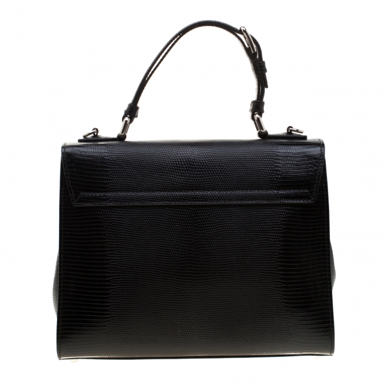 Pre Owned Dolce and Gabbana Black Iguana Embossed Leather Monica Satchel 