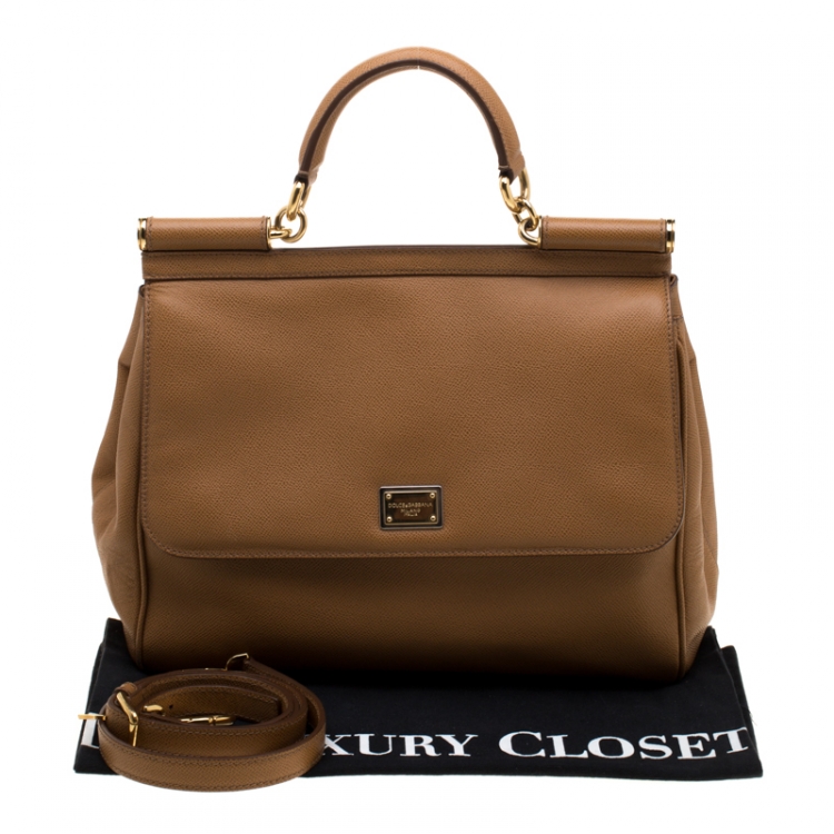 Pre Owned Dolce and Gabbana Brown Leather Large Miss Sicily Tote