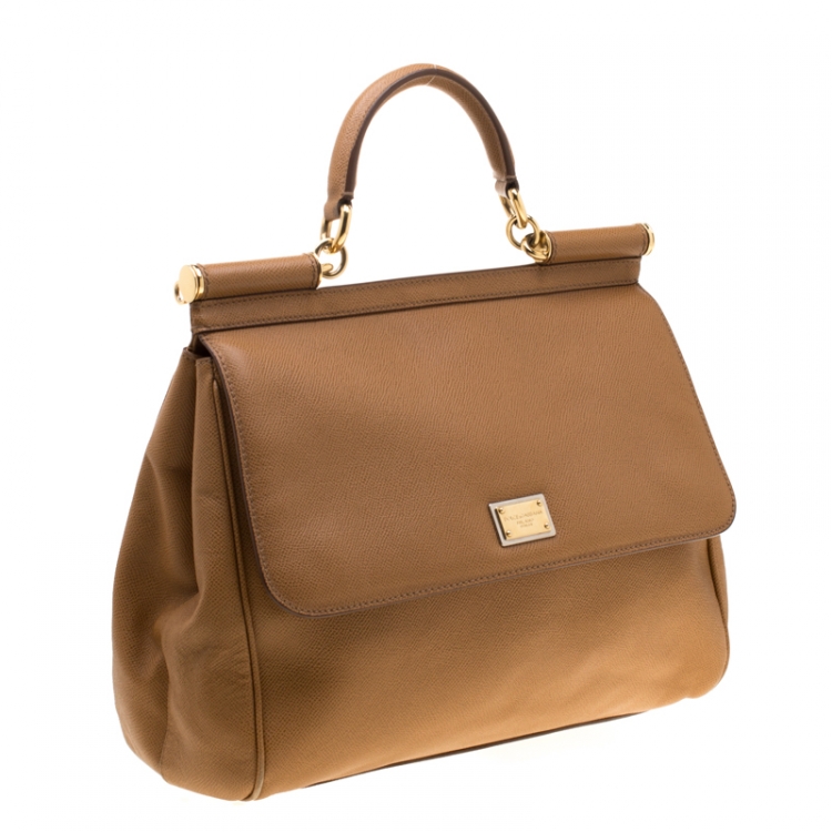 Pre Owned Dolce and Gabbana Brown Leather Large Miss Sicily Tote