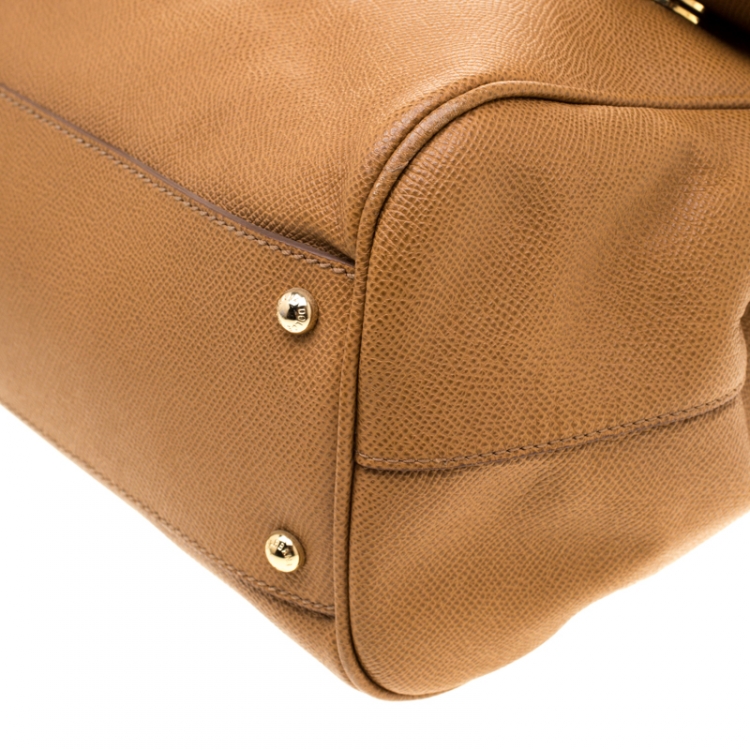 Pre Owned Dolce and Gabbana Brown Leather Large Miss Sicily Tote
