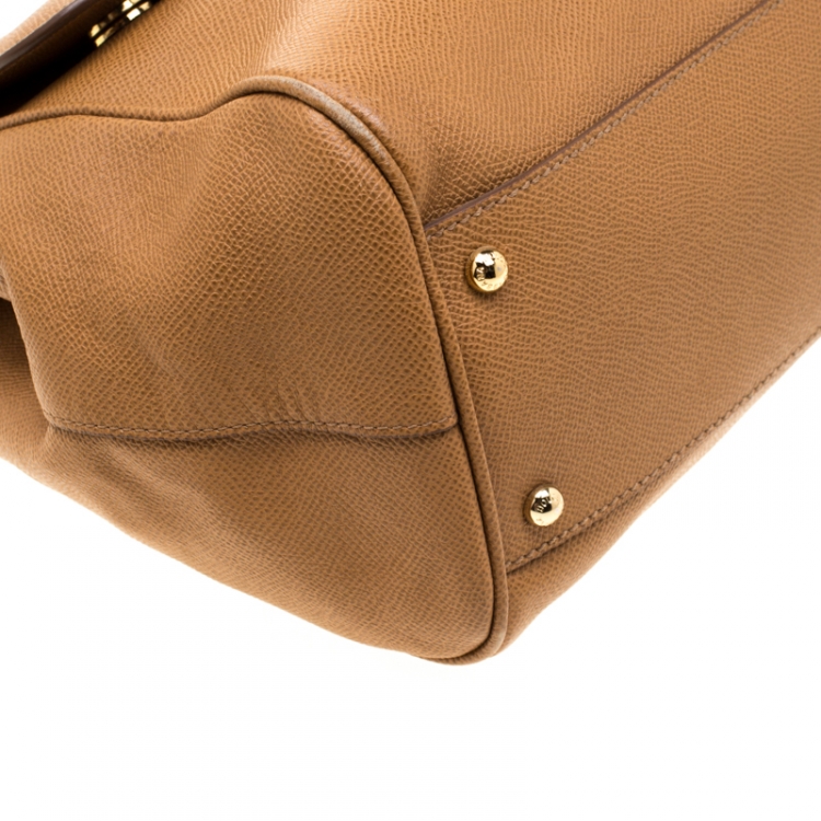 Pre Owned Dolce and Gabbana Brown Leather Large Miss Sicily Tote