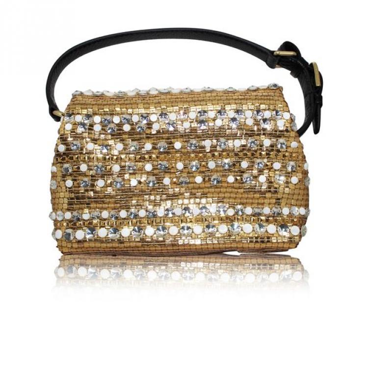 Pre Owned Dolce and Gabbana Gold Mosaic Beaded Shoulder Bag