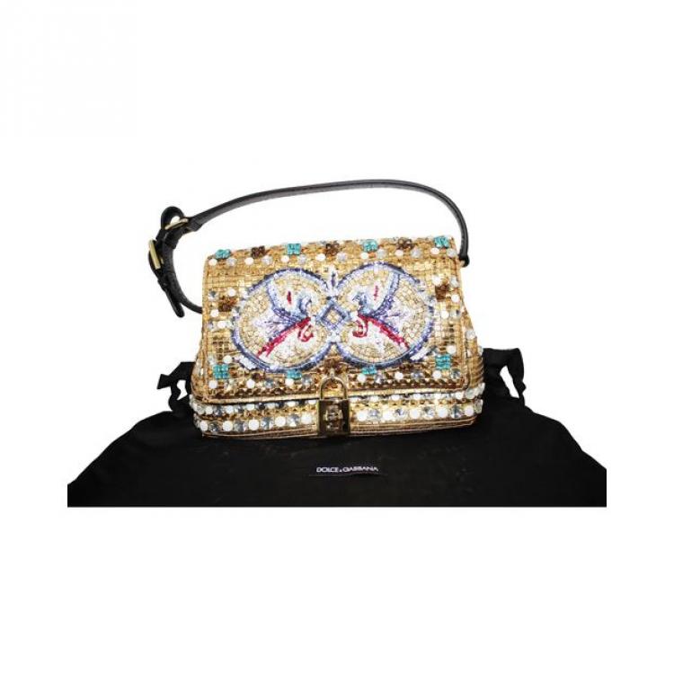 Pre Owned Dolce and Gabbana Gold Mosaic Beaded Shoulder Bag