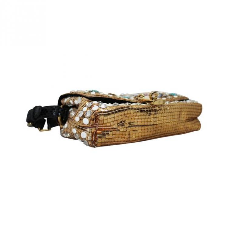 Pre Owned Dolce and Gabbana Gold Mosaic Beaded Shoulder Bag