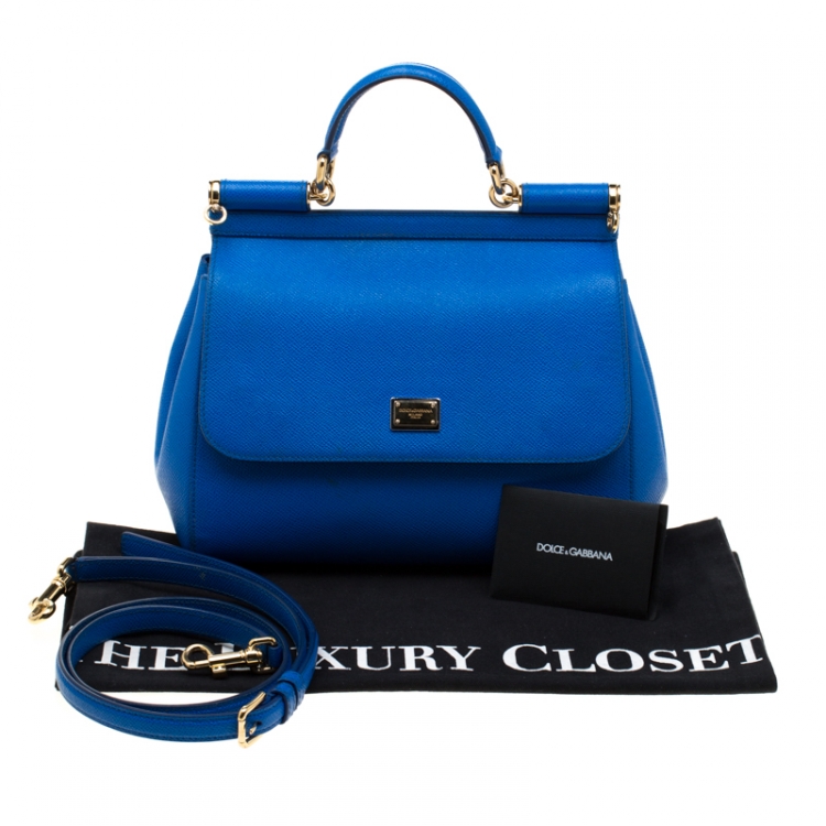 Pre Owned Dolce and Gabbana Blue Leather Medium Miss Sicily Tote