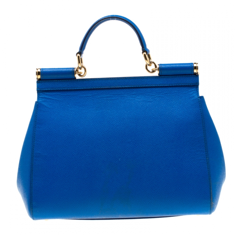 Pre Owned Dolce and Gabbana Blue Leather Medium Miss Sicily Tote