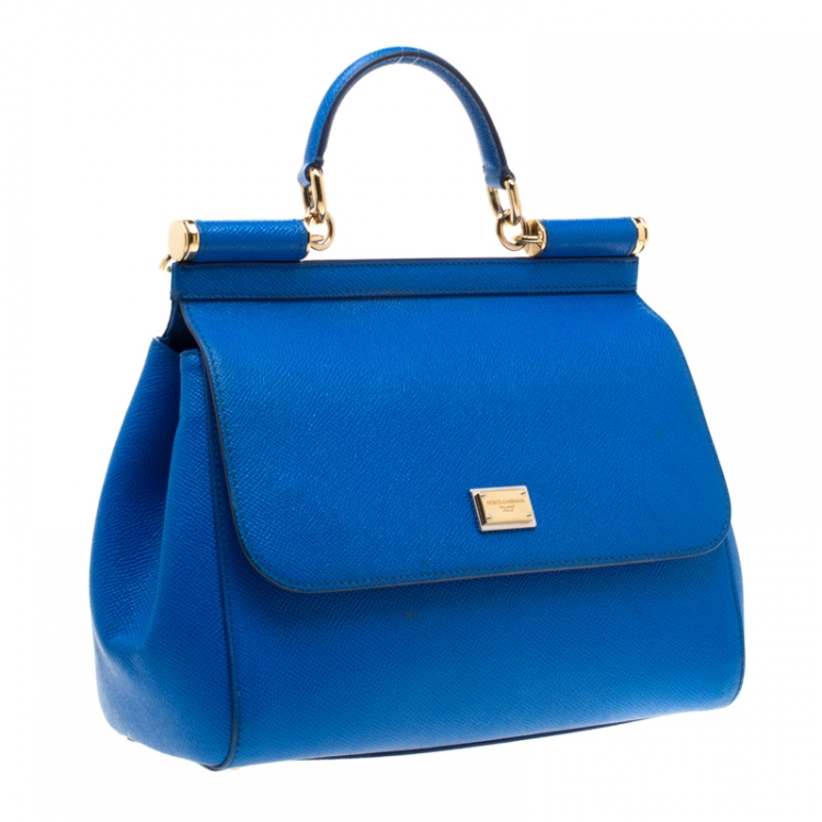 Pre Owned Dolce and Gabbana Blue Leather Medium Miss Sicily Tote