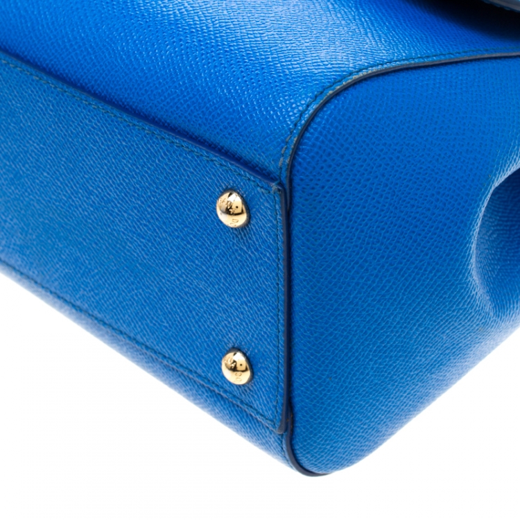 Pre Owned Dolce and Gabbana Blue Leather Medium Miss Sicily Tote