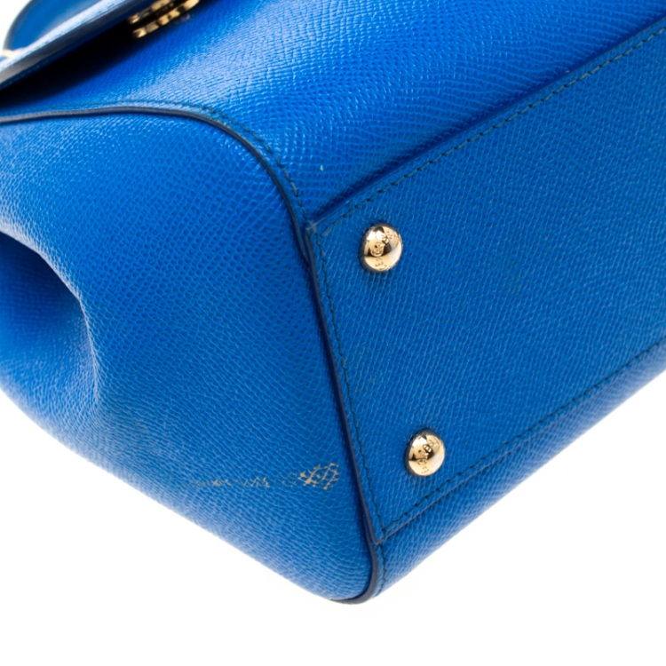 Pre Owned Dolce and Gabbana Blue Leather Medium Miss Sicily Tote