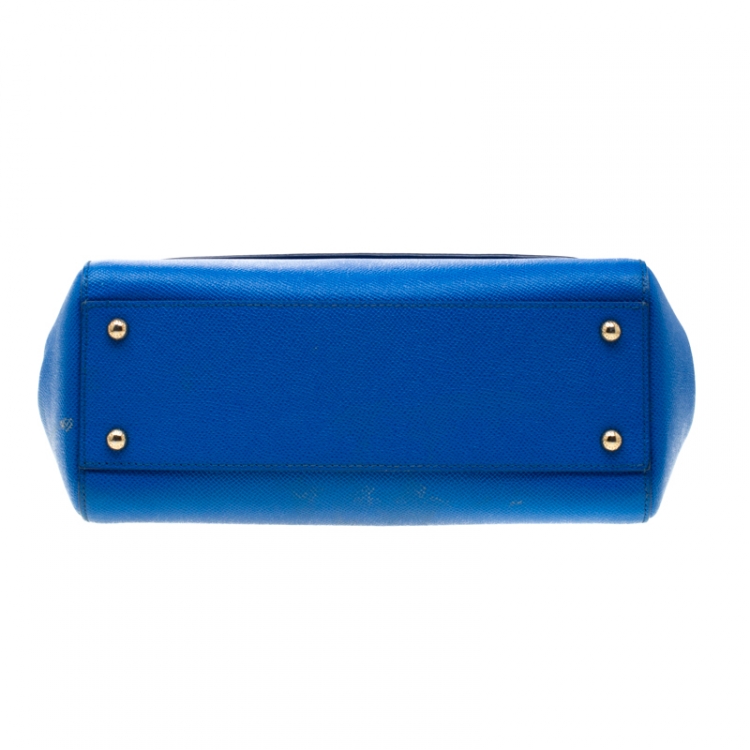 Pre Owned Dolce and Gabbana Blue Leather Medium Miss Sicily Tote