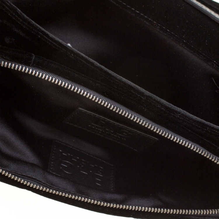 Pre Owned Dolce and Gabbana Black Velvet Pearl Chain Clutch Bag