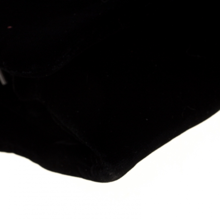 Pre Owned Dolce and Gabbana Black Velvet Pearl Chain Clutch Bag
