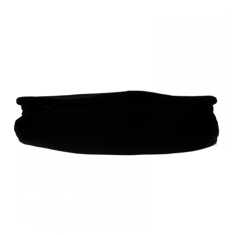 Pre Owned Dolce and Gabbana Black Velvet Pearl Chain Clutch Bag