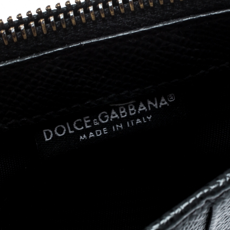 Pre Owned Dolce and Gabbana Black Leather Zip Continental Card Case