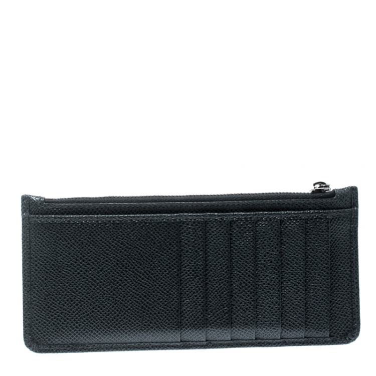 Pre Owned Dolce and Gabbana Black Leather Zip Continental Card Case