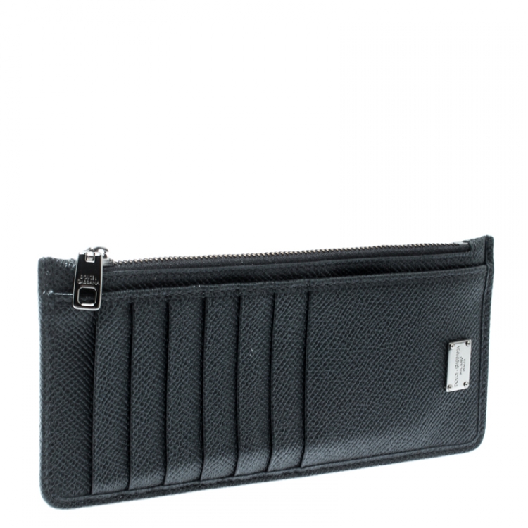 Pre Owned Dolce and Gabbana Black Leather Zip Continental Card Case
