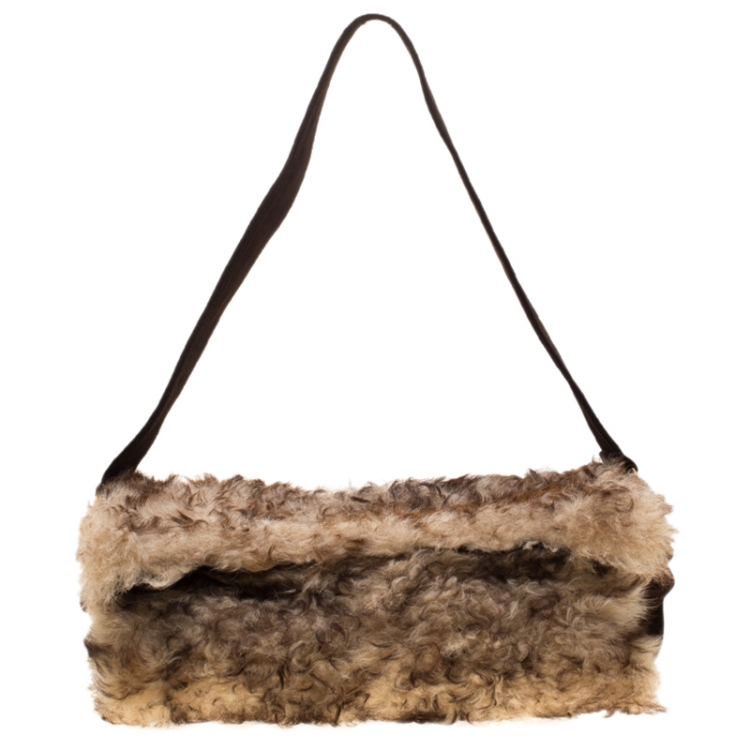Pre Owned Dolce and Gabbana Beige/Brown Fur and Suede Shoulder Bag