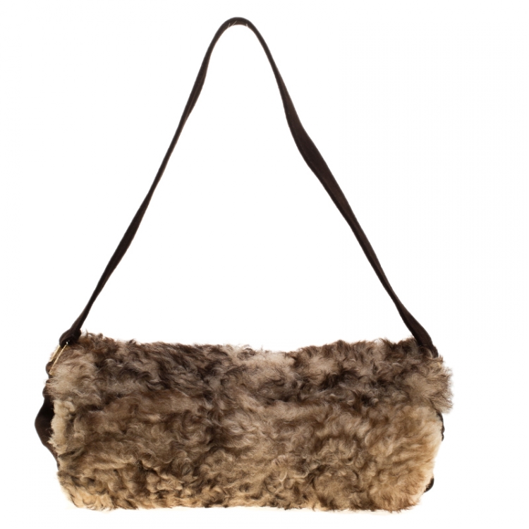 Pre Owned Dolce and Gabbana Beige/Brown Fur and Suede Shoulder Bag