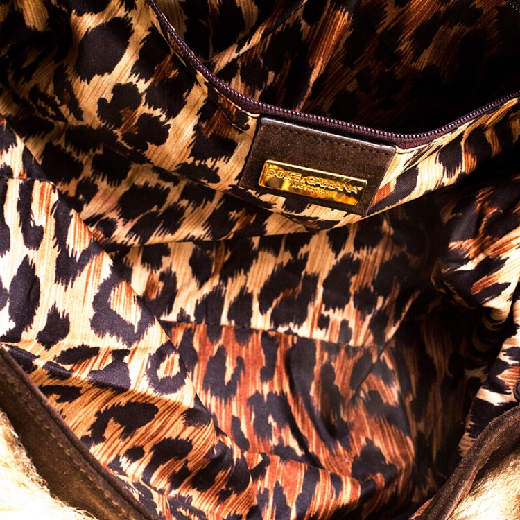 Pre Owned Dolce and Gabbana Beige/Brown Fur and Suede Shoulder Bag