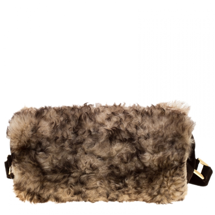 Pre Owned Dolce and Gabbana Beige/Brown Fur and Suede Shoulder Bag