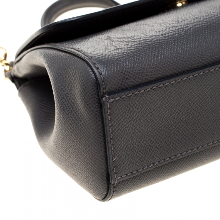 Pre Owned Dolce And Gabbana Dark Grey Dauphine Leather Small Miss Sicily Bag