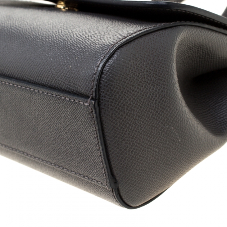 Pre Owned Dolce And Gabbana Dark Grey Dauphine Leather Small Miss Sicily Bag