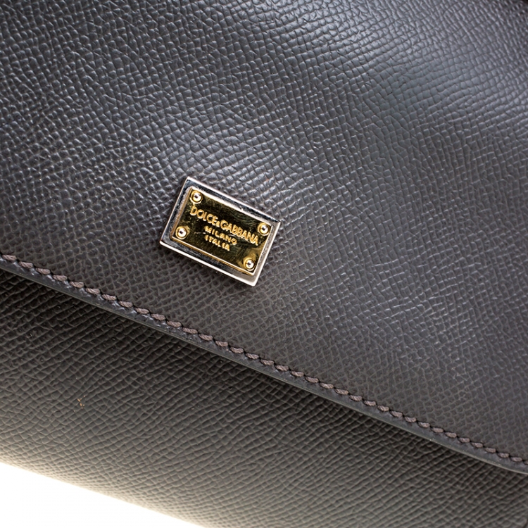 Pre Owned Dolce And Gabbana Dark Grey Dauphine Leather Small Miss Sicily Bag