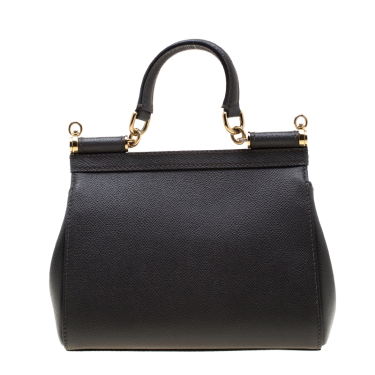 Pre Owned Dolce And Gabbana Dark Grey Dauphine Leather Small Miss Sicily Bag
