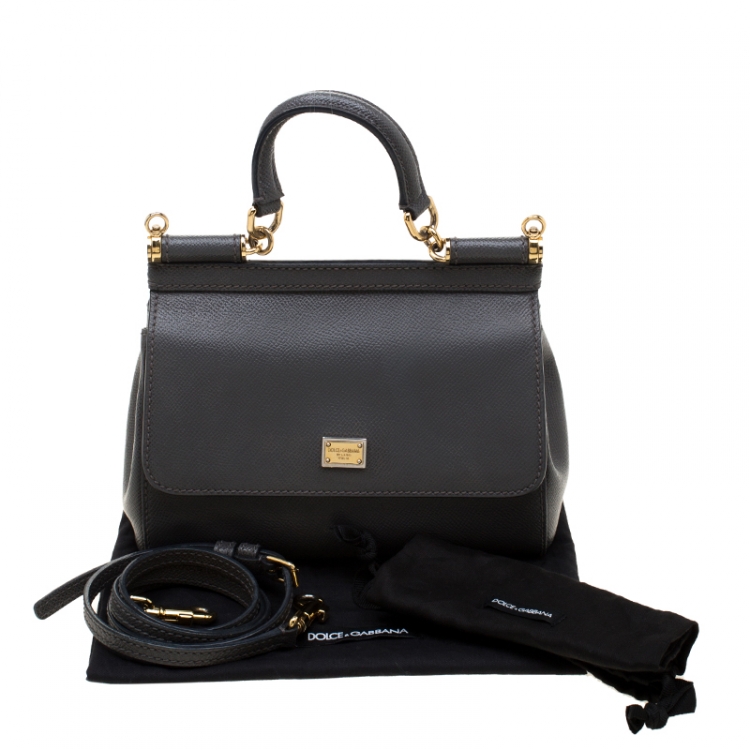 Pre Owned Dolce And Gabbana Dark Grey Dauphine Leather Small Miss Sicily Bag