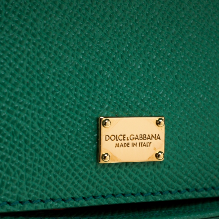 Pre Owned Dolce and Gabbana Green/Light Blue Leather Medium Miss Sicily Top Handle Bag