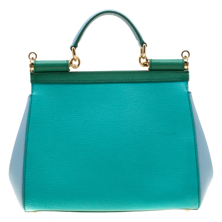 Pre Owned Dolce and Gabbana Green/Light Blue Leather Medium Miss Sicily Top Handle Bag