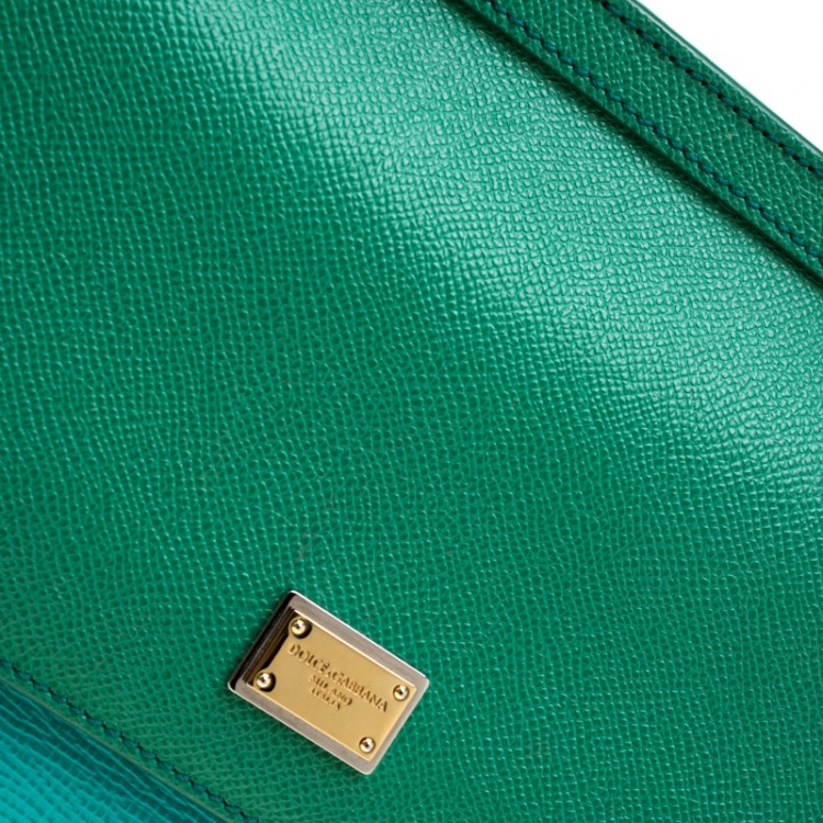 Pre Owned Dolce and Gabbana Green/Light Blue Leather Medium Miss Sicily Top Handle Bag