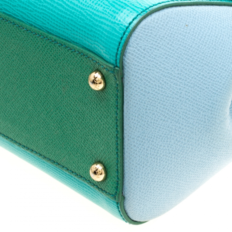 Pre Owned Dolce and Gabbana Green/Light Blue Leather Medium Miss Sicily Top Handle Bag